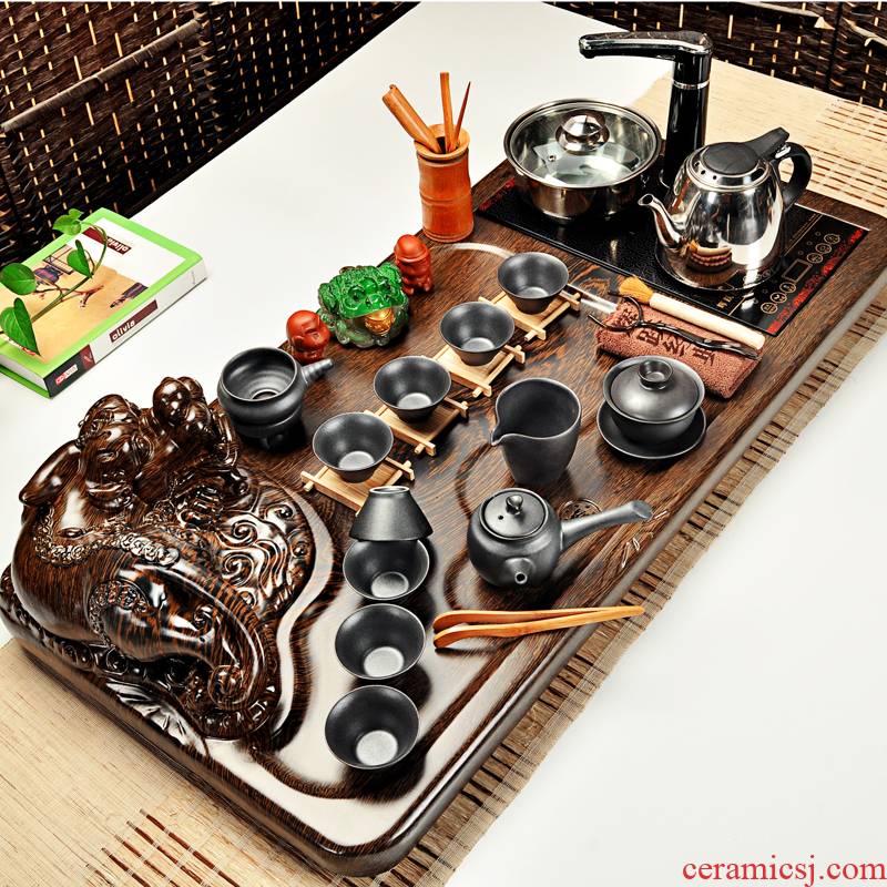 Hui, make tea sets purple kung fu tea set a complete set of ice to crack household induction cooker solid wood tea tray of tea table