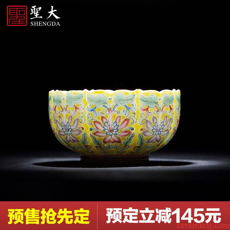 Santa teacups hand - made ceramic kungfu yellow colored enamel bound to lotus flower grain lotus koubei cup of jingdezhen tea service master