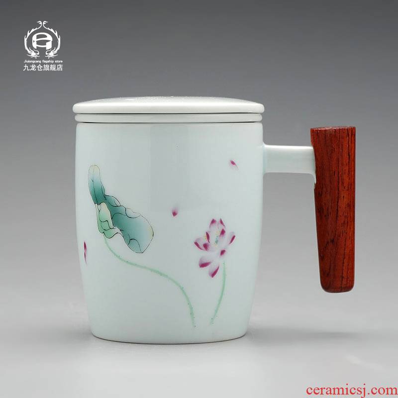 DH jingdezhen ceramic cup tea cups with cover filter cup celadon take office cup home tea cup