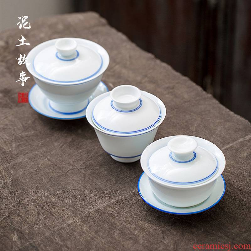 Only three tureen tea cups of jingdezhen porcelain manual sweet white thin foetus ceramic bowl suit kung fu