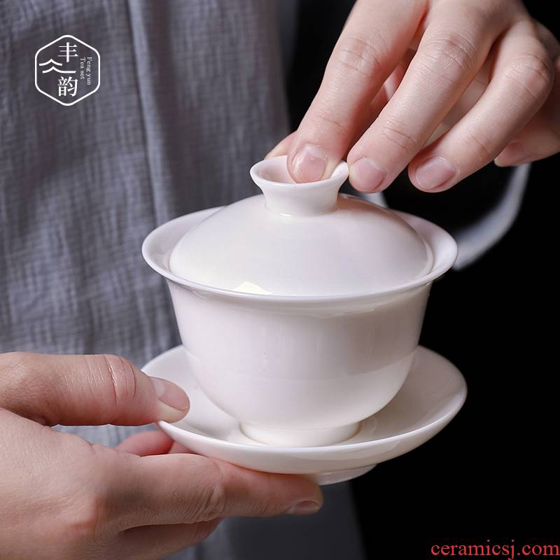 Dehua high - white tureen only three ceramic cups to use kung fu tea tea is a single three mercifully tureen