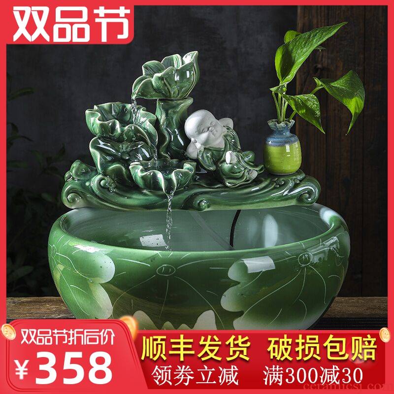 Ceramic water tank sitting room of small desktop furnishing articles oxygen goldfish lotus lotus cylinder automatic cycle water tank