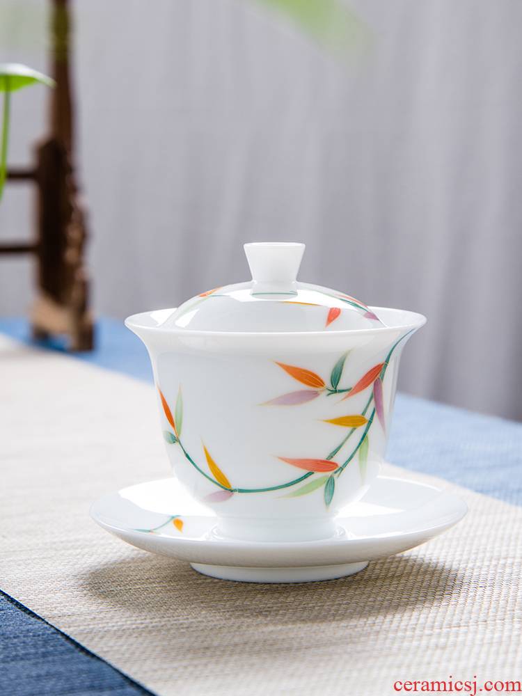 Pure manual tureen tea cup set three to cover cup single thin body white porcelain ceramic tea bowl of large - sized kung fu tea set