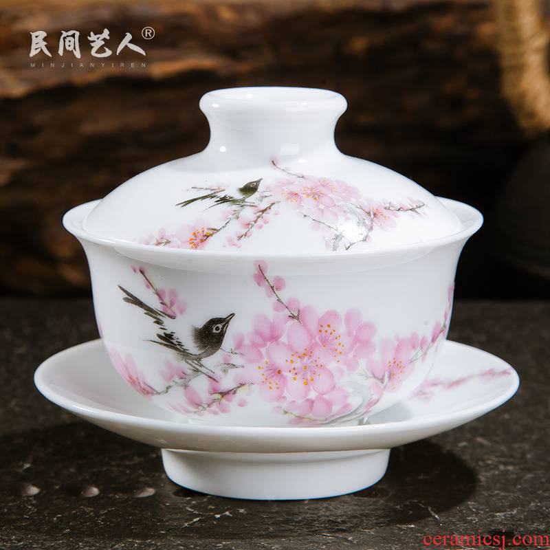 Jingdezhen ceramic tea set manually only three tureen hand catch bowl of tea with tea, tea kungfu tureen tea bowls