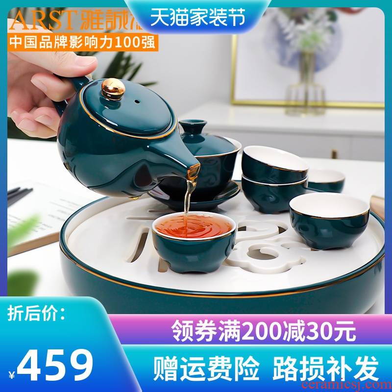 Ya cheng DE tea set household kung fu tea set, contracted with ceramic tea cup combination with tea tray was gift boxes