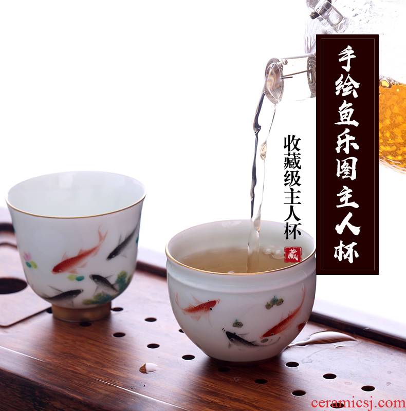 Creative hand - made brocade carp paint thin foetus master cup single cup home kung fu tea cups ceramic cup sample tea cup