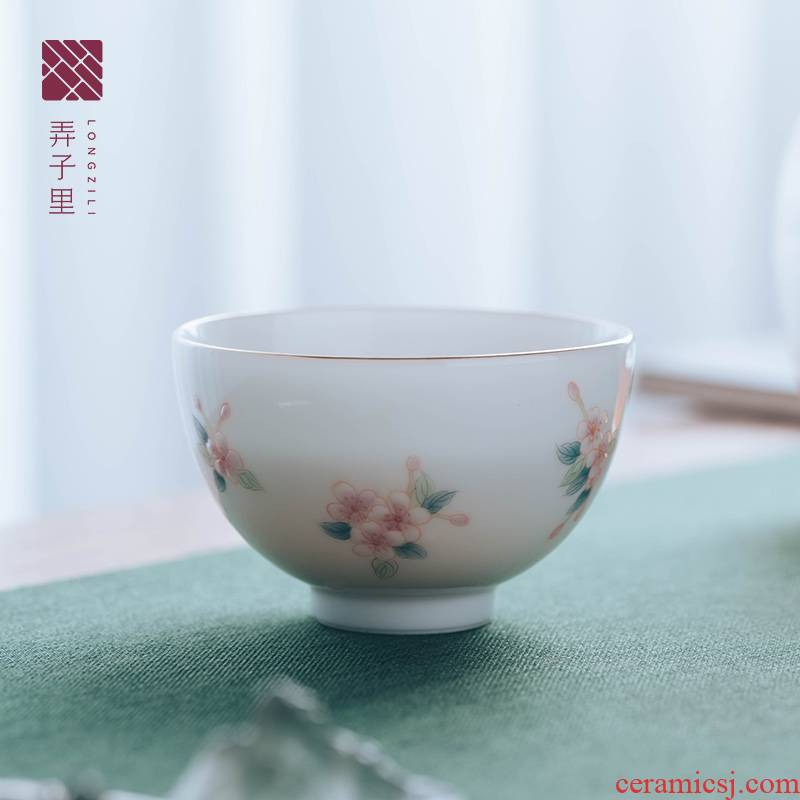 Get high - end in jingdezhen of violet arenaceous hand - made master cup single CPU haitang floral cup master cup sample tea cup