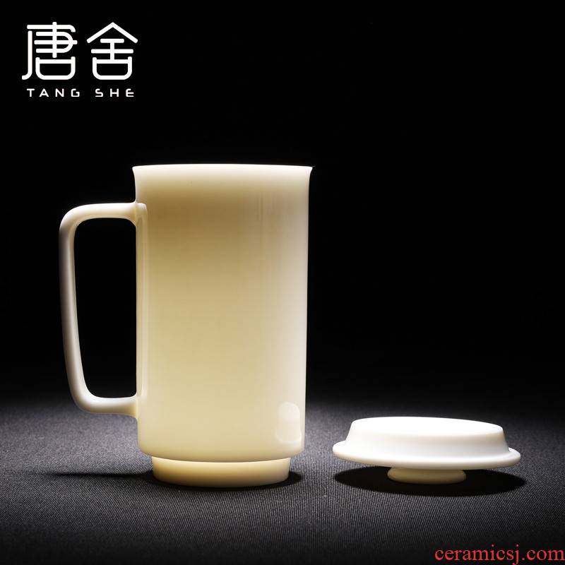 Tang s alpine white porcelain ceramic keller cup with cover large capacity office meeting individual cups of water glass