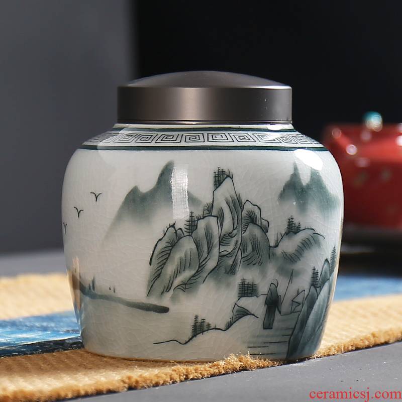 Antique glaze coloured drawing or pattern under the caddy fixings ceramics pu 'er tea box sealed as cans crude TaoCun large blue and white porcelain tea pot
