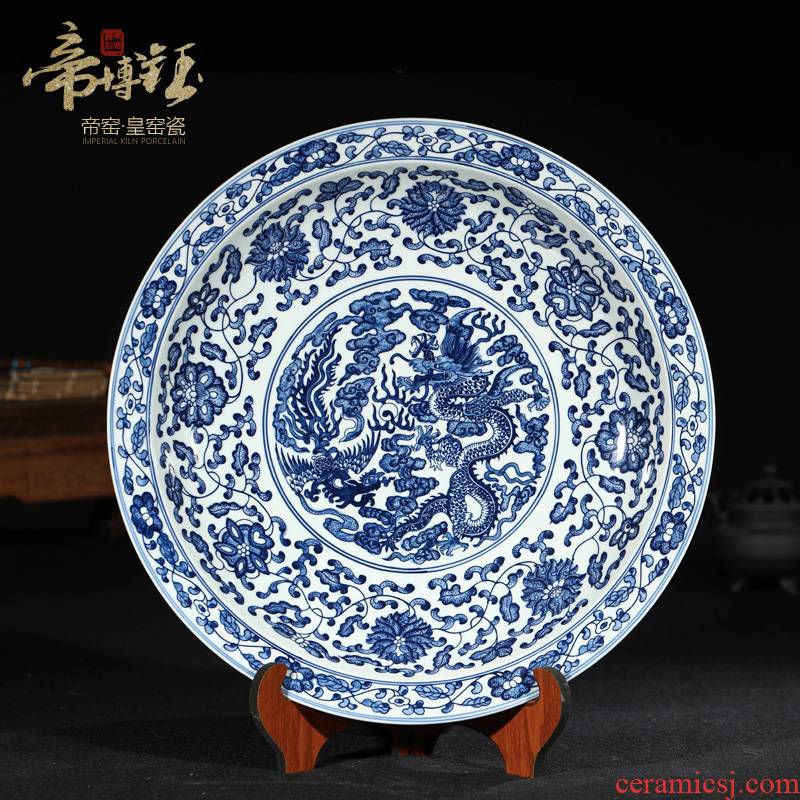 Jingdezhen ceramic antique hand - made sat in extremely good fortune hang dish plate plate of Chinese blue and white porcelain is sitting room adornment is placed