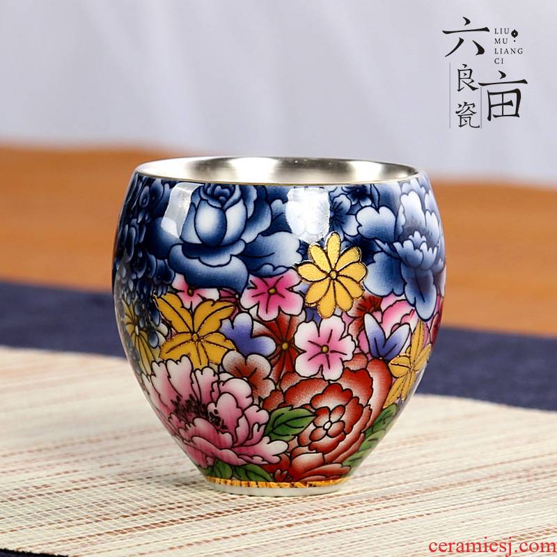 Jingdezhen hand - made under glaze colorful pomegranate koubei sample tea cup silver tea light ceramic cups, restoring ancient ways