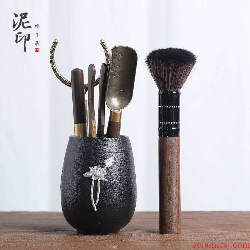 Black pottery mud seal tin tea six gentleman 's suit kung fu tea tea accessories of zero sum of ChaGa teaspoons ChaZhen