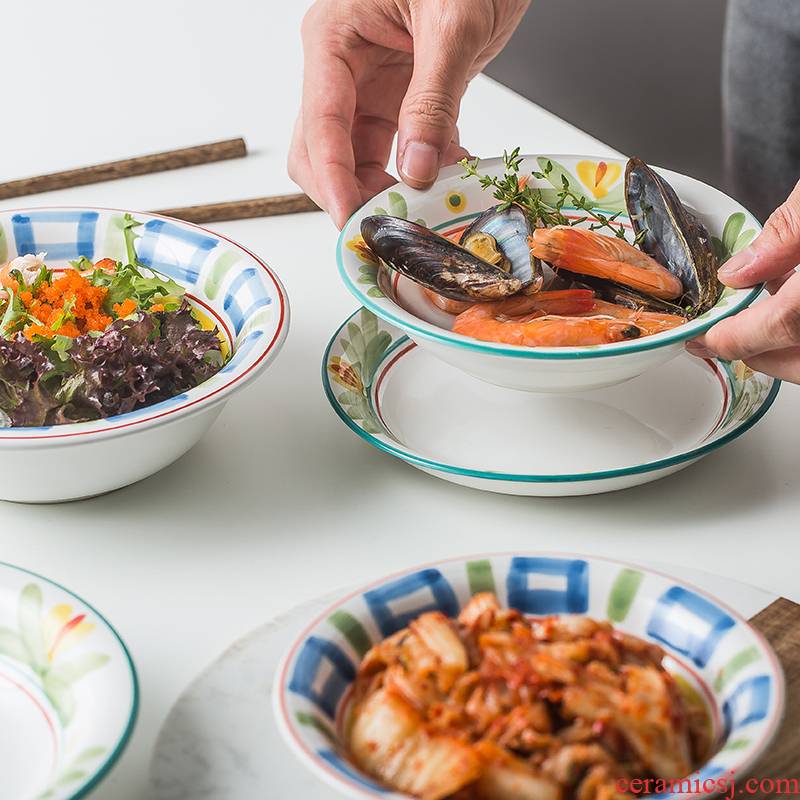 Japanese ceramic plate creative household vegetable salad bar to western - style food tableware move deep dish web celebrity breakfast tray