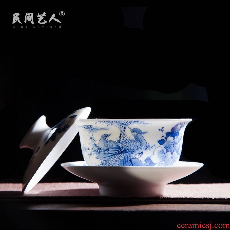 Jingdezhen ceramic hand - made tureen checking porcelain cups kung fu tea tea, three finger bowl to bowl