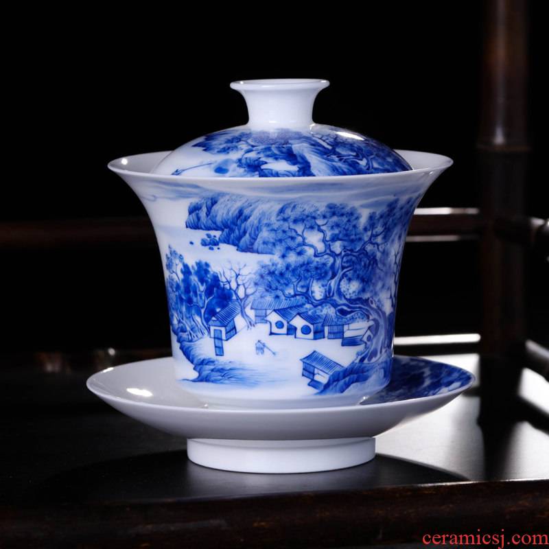 Offered home - cooked Jin Hongxia checking ceramic tea ware tureen in jingdezhen porcelain tea set three cup only hand - made porcelain bowl