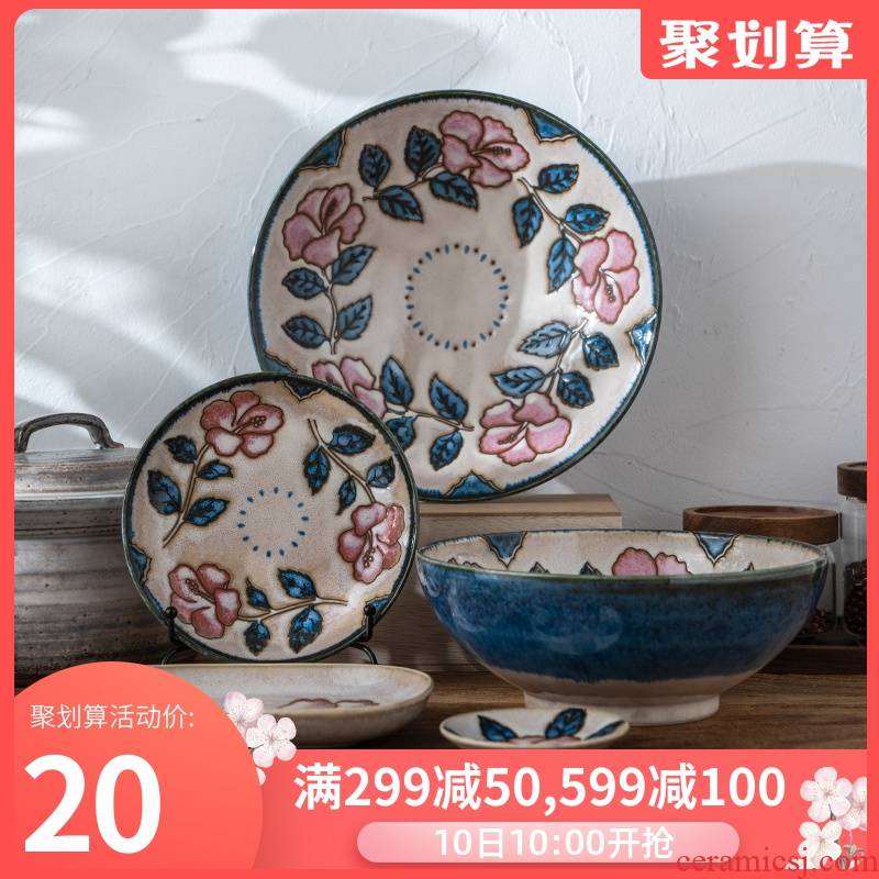 Japanese creative hand - made decorative pattern and wind the plants bowl dish dish ceramic tableware portfolio suit rice bowls bowl fish dish