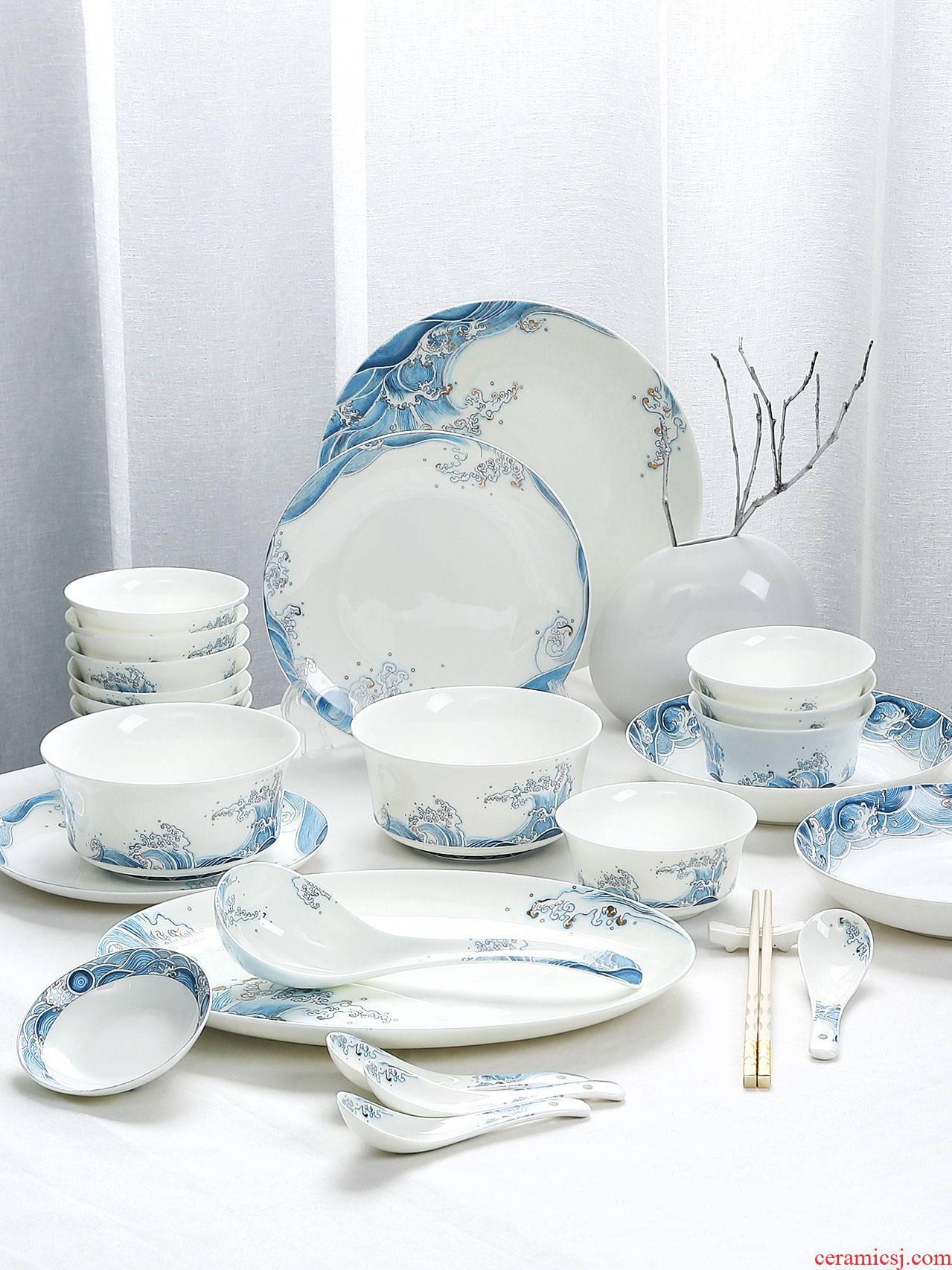 Blue and white porcelain ceramic bowl chopsticks dishes suit household of Chinese style suits for the jingdezhen ceramic tableware bowl dish wind