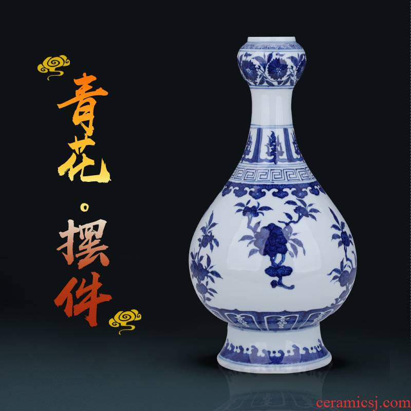 Jingdezhen blue and white okho spring ceramics archaize ceramic vases, the new Chinese rich ancient frame sitting room adornment small place
