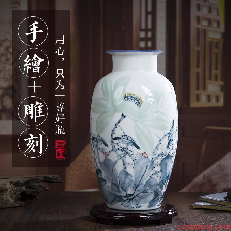 Jingdezhen ceramic vase furnishing articles sitting room hand lotus flower arranging flower implement China modern Chinese style decoration
