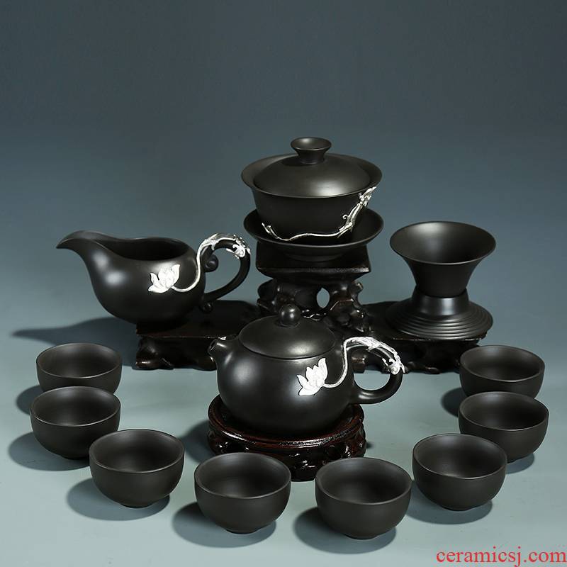 Tasted silver gilding silver purple sand tea sets ceramic kung fu tea cup teapot tea tea taking of a complete set of the home