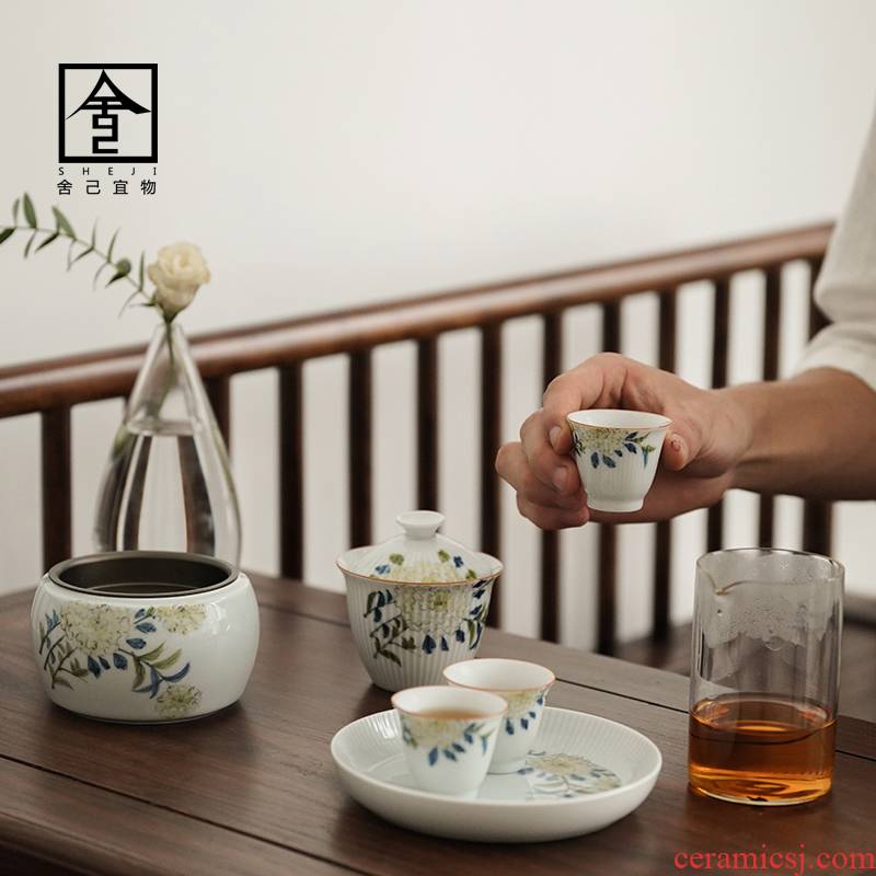 Jingdezhen hand - made hydrangea ceramic tin on restoring ancient ways in hot tea accessories Japanese dry mercifully water, after the fight