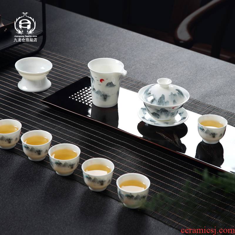 DH jingdezhen porcelain home sitting room tea set suits for Chinese contracted landscape ceramic teapot teacup kung fu