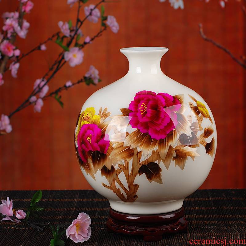 Jingdezhen ceramic vase landing 138 modern Chinese red peony straw vase home furnishing articles sitting room