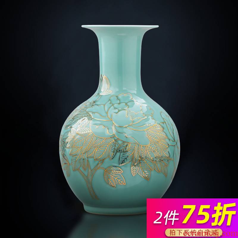 Jingdezhen ceramics masters hand light green glair see vases, new Chinese style key-2 luxury home sitting room adornment is placed