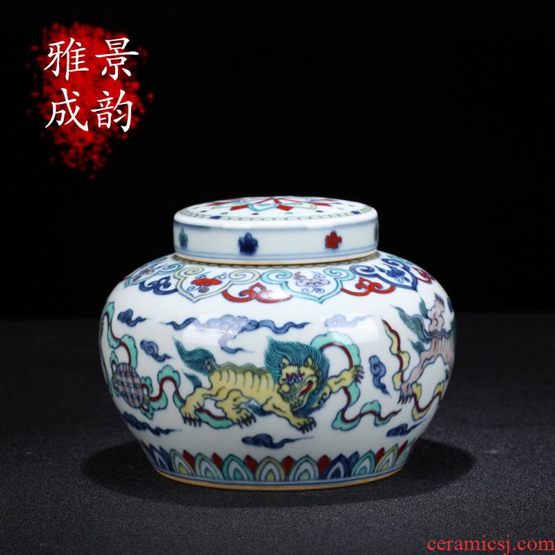 Jingdezhen ceramic new Chinese style maintain color bucket lion dance caddy fixings home sitting room tea tea POTS