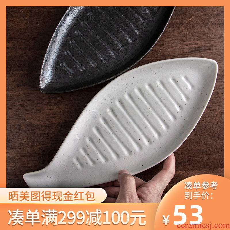 Meinung ceramic fish dish creative Japan imported fish dish saury porcelain household new dishes