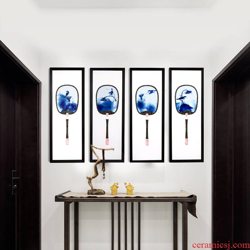 Jingdezhen ceramics porcelain plate painting four sitting room of Chinese style screen adornment household contracted setting wall mural that hang a picture