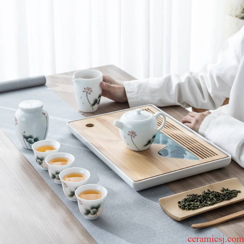 Sweet white porcelain tea set household gift box gift contracted sitting room office kung fu tea tea tea tea tray