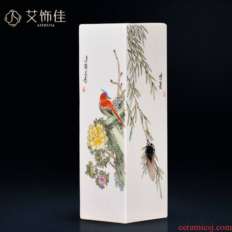 Jingdezhen ceramics square vase furnishing articles by hand - made with Chinese style living room home decoration collection gifts