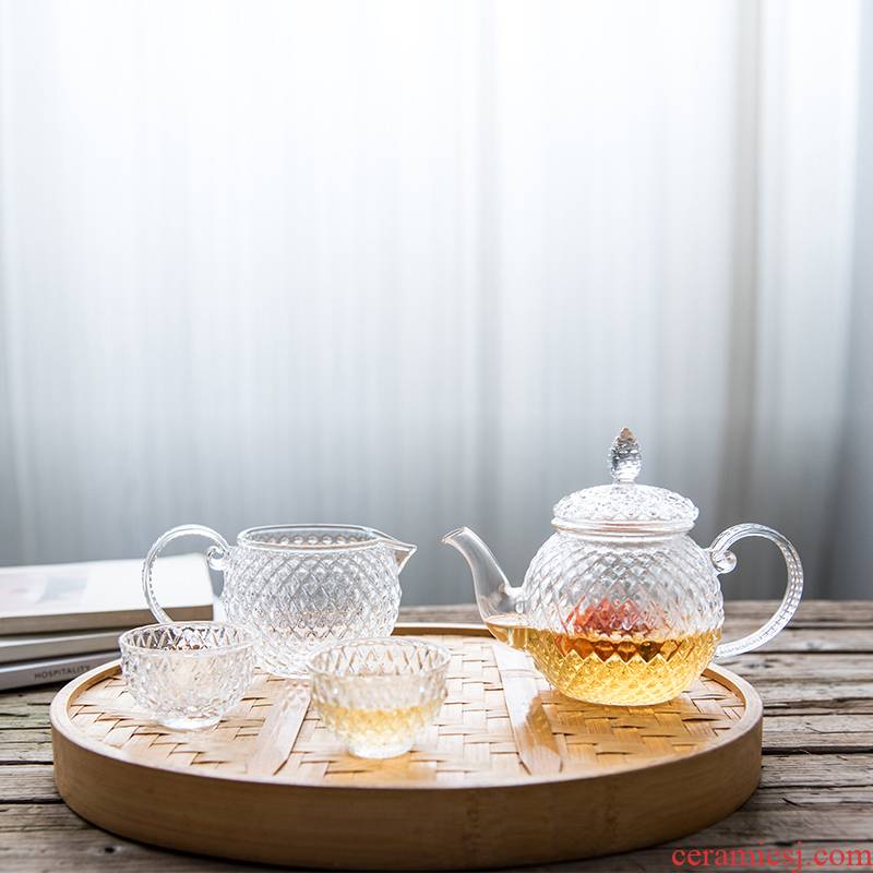 TaoDian glass teapot embossment kung fu teapot domestic high temperature resistant filter flower pot boil tea tea set