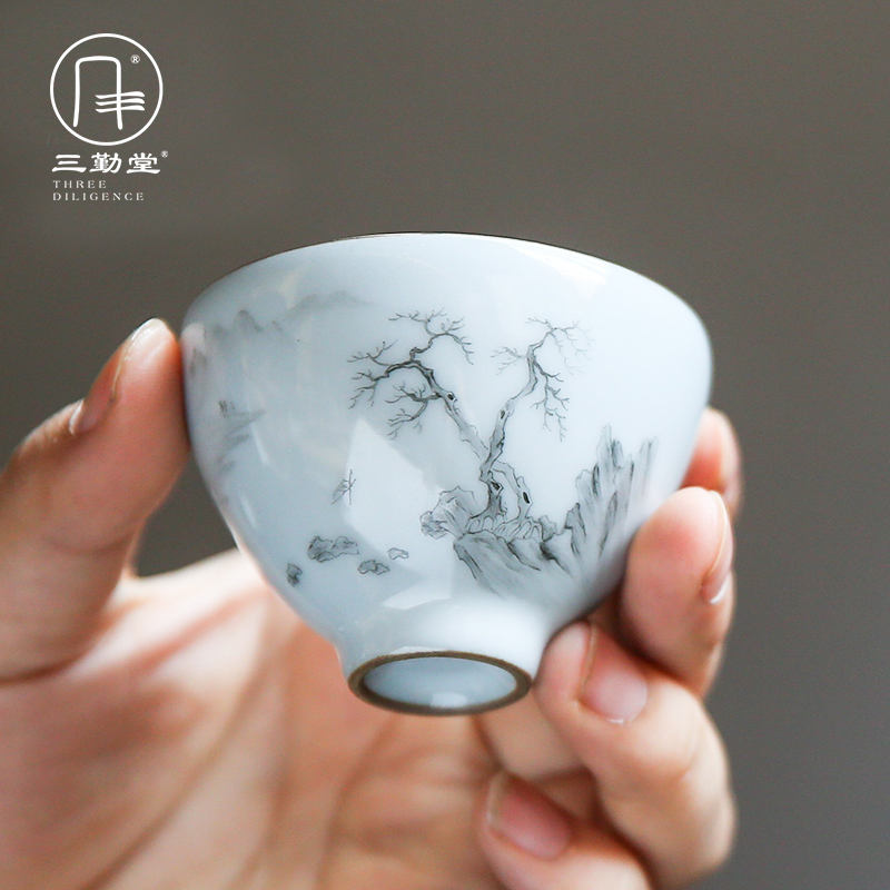 Three frequently hall jingdezhen up sample tea cup tea set personal hand - made ceramic S42226 landscape kung fu tea cup to cup