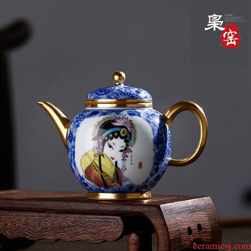 Jingdezhen ceramic hand - drawn characters under glaze blue and white enamel teapot all hand the "single pot teapot kung fu