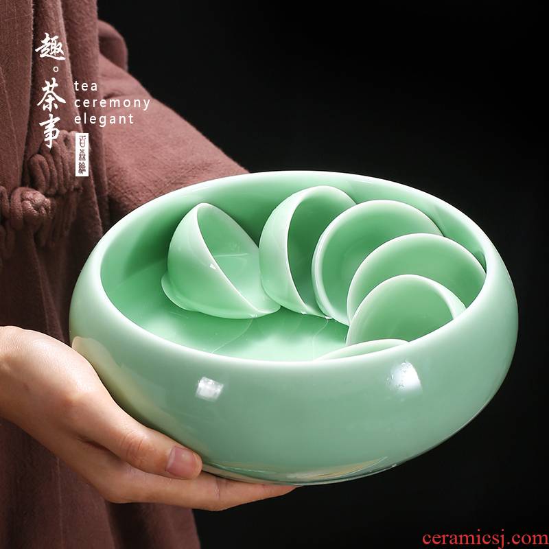 Longquan celadon tea to wash large ceramic cups to wash bowl of water jar to heavy kung fu tea accessories home writing brush washer water washing