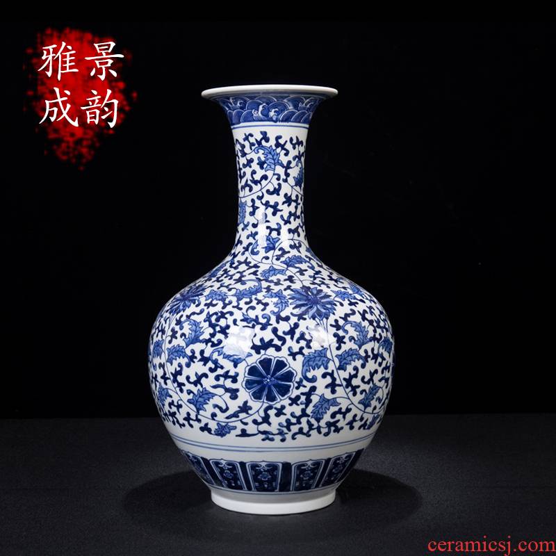 Jingdezhen ceramic new Chinese style household, sitting room put lotus flower appreciation of blue and white porcelain bottle arranging flowers, vases, decorative furnishing articles