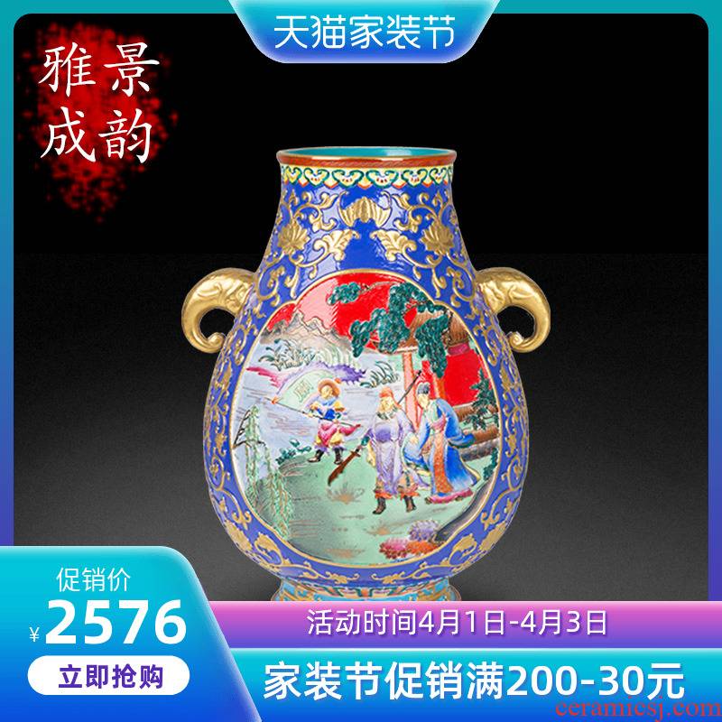Jingdezhen ceramic antique carved Jin Sanguo double like vase home sitting room porch flower arranging, adornment is placed