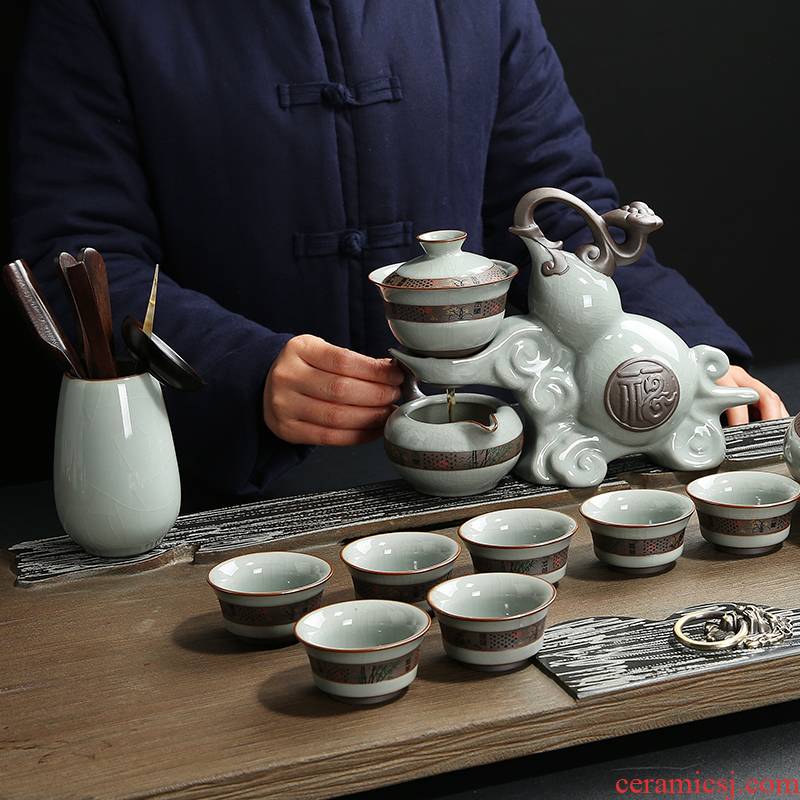Household lazy automatic ceramic kung fu tea tea set to restore ancient ways elder brother up of a complete set of tea tea, tea pot