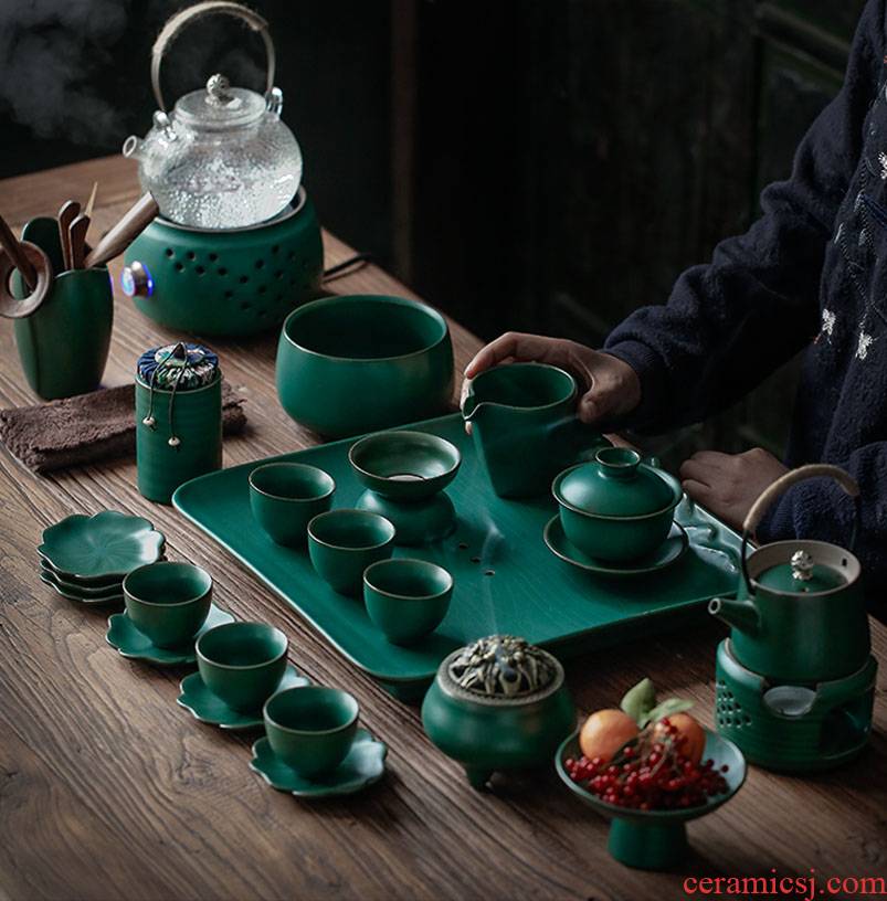 ShangYan tea set home a whole set of kung fu tea set contracted electric TaoLu kettle office set of tea tray