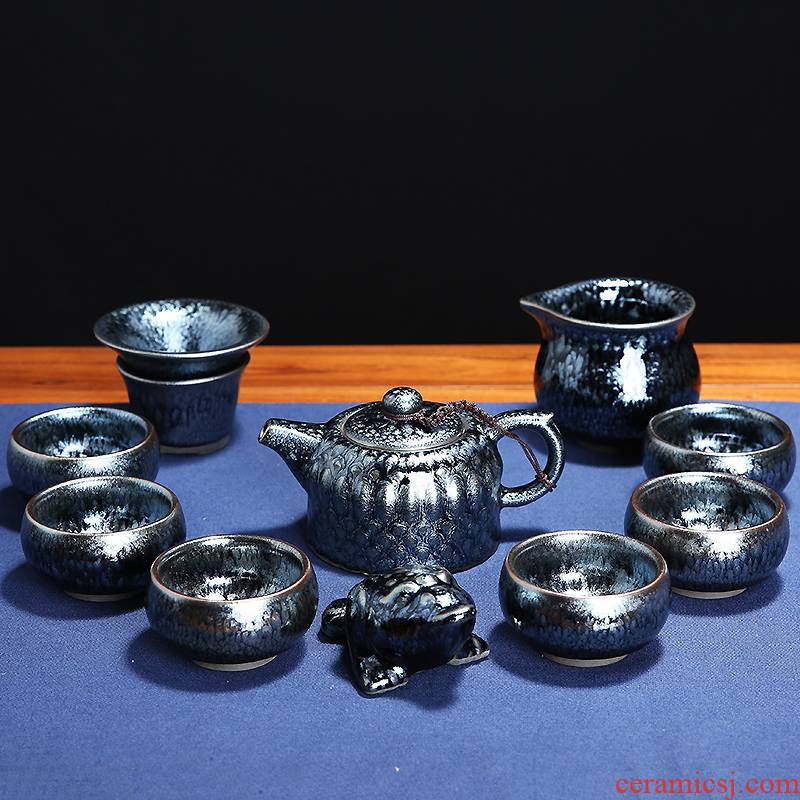 Jianyang home built light tea set manually flowers light oil droplets ceramic cups kung fu tea set gift package