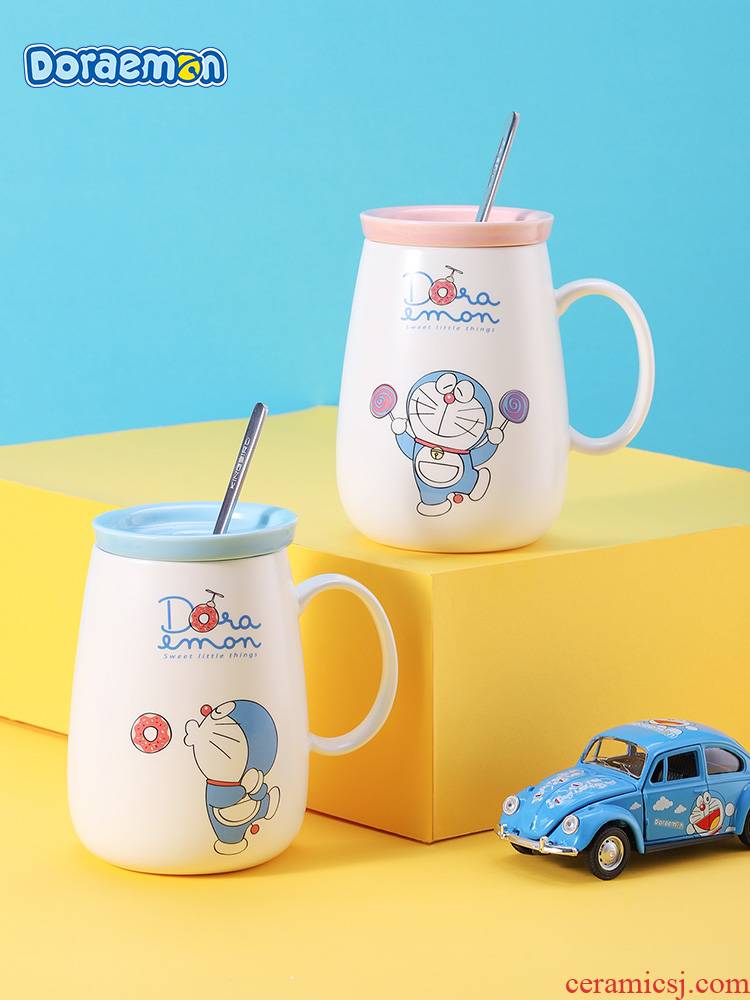 Doraemon cup jingle cats web celebrity ceramic mark cup with cover cartoon express teaspoons of creative move trend