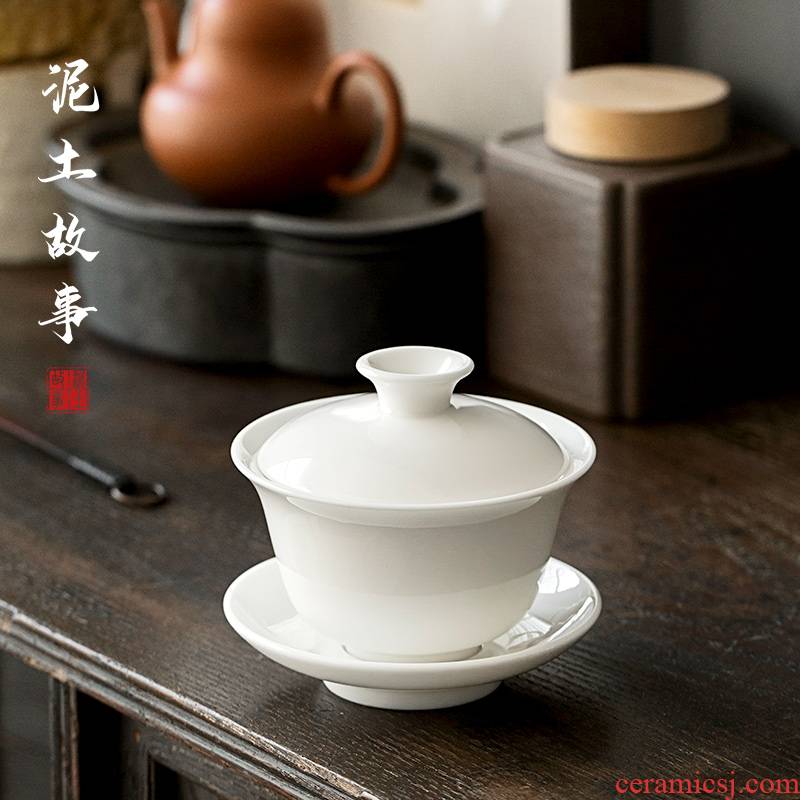 Dehua lard white hand them a single thin body only three tureen cup ceramic bowl kung fu tea set