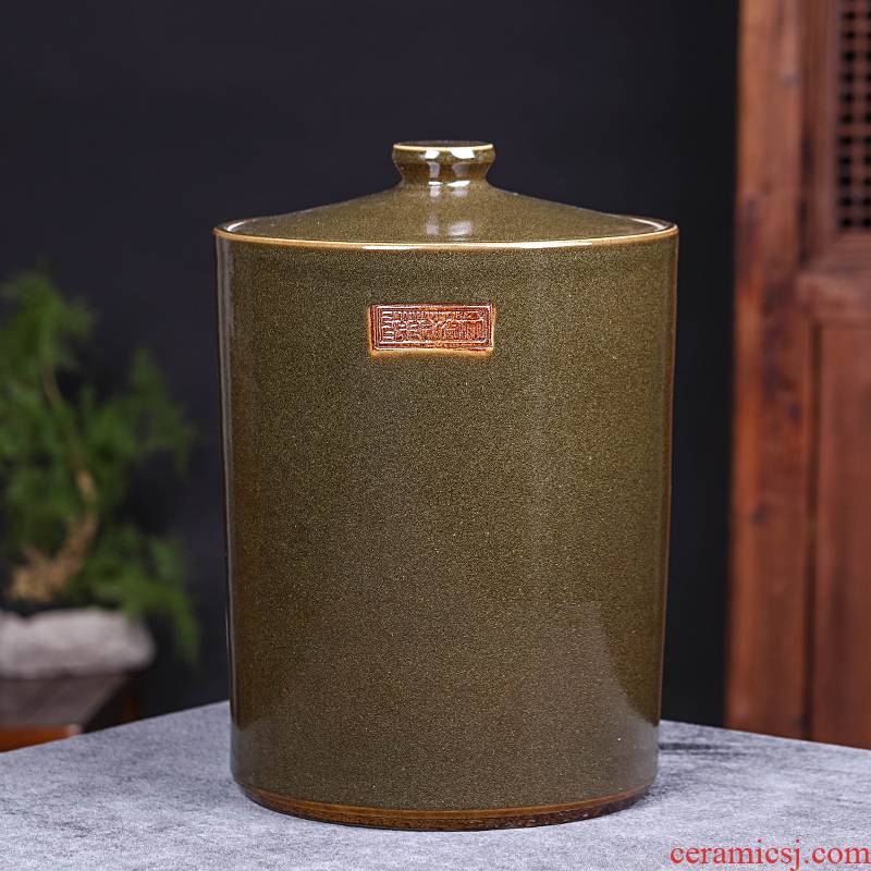 Jingdezhen ceramic barrel with cover home 20 jins 40 kg pack insect - resistant seal oil cylinder tank rice storage tank
