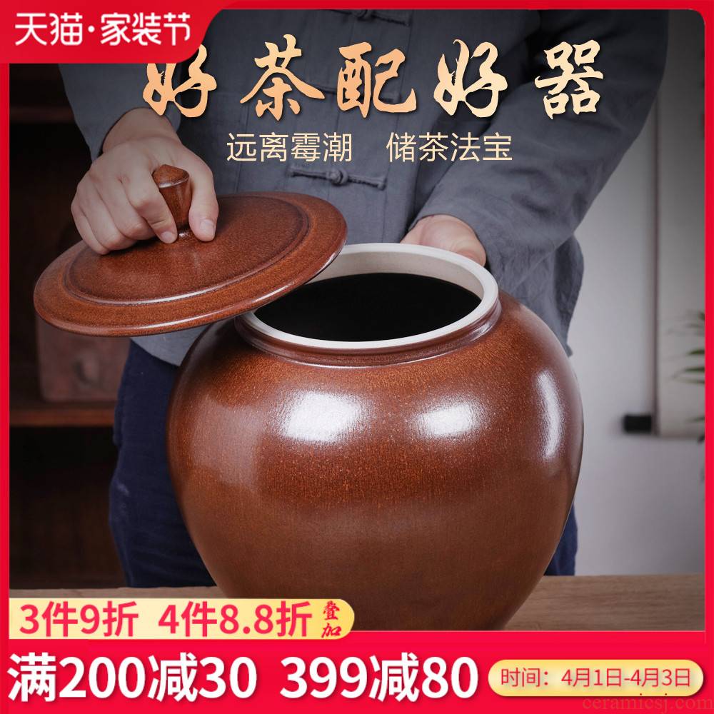 Jingdezhen caddy fixings large ceramic piggy bank pu - erh tea tea urn storage tanks barrel household moistureproof