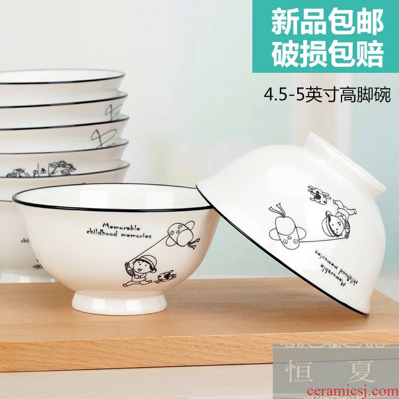 10 a to jingdezhen domestic rice bowls ceramic bowl 4.5 inch eat bowl tableware cartoon suit tall bowl