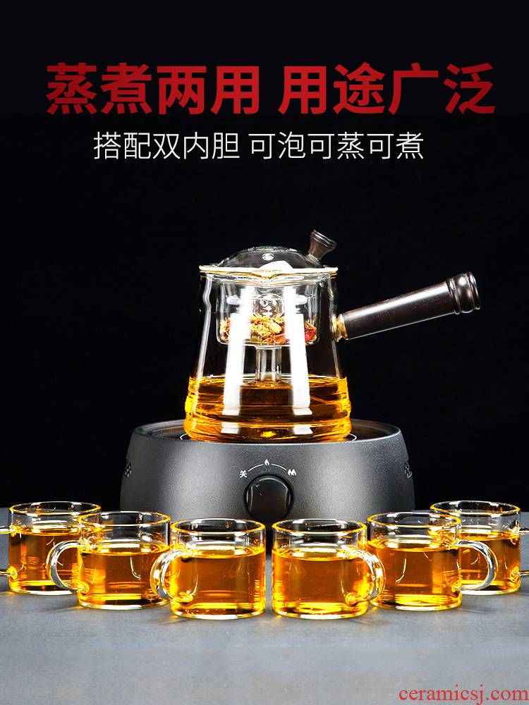 Automatic boiling tea ware suit black tea glass tea stove steam cooking pot small office TaoLu household electricity