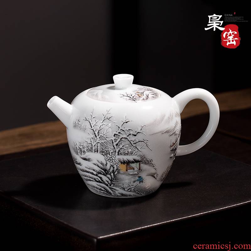 Jingdezhen ceramic hand - made enamel teapot manual snow jade porcelain teapot small household kung fu tea pot