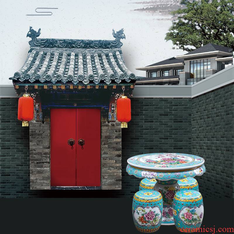 Jingdezhen hand - made pastel antique imitation qianlong year ceramic table and who suit is suing garden villa garden chairs and tables